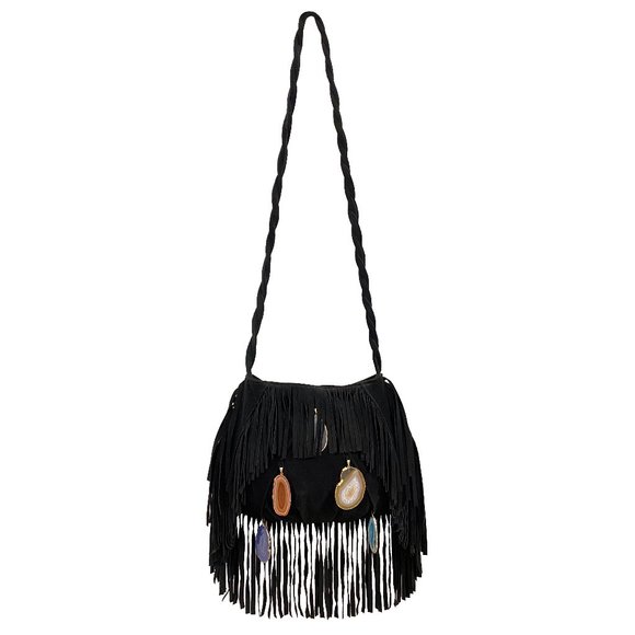 Ember Skye 'Kate' Fringe Suede Leather Satchel with Agate Stones - Picture 1 of 8